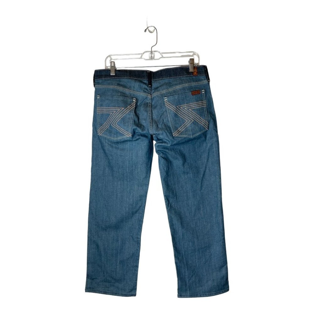 7 For All Mankind Blue Medium Wash Crop Flynt Wide Leg Jeans Size 32 - Picture 2 of 10